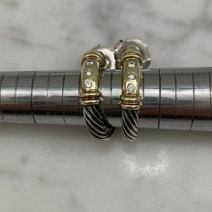 DAVID YURMAN STERLING & 14K with diamonds hoop earrings